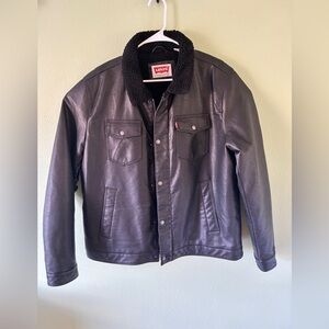 Levi’s Mens Faux Leather Sherpa Trucker Jacket - Size XL black